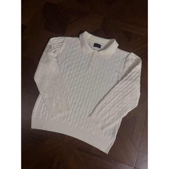 Damen Strickpullover mit klassischem Kragen und feiner Zopfmusterstruktur Heidi-Mode