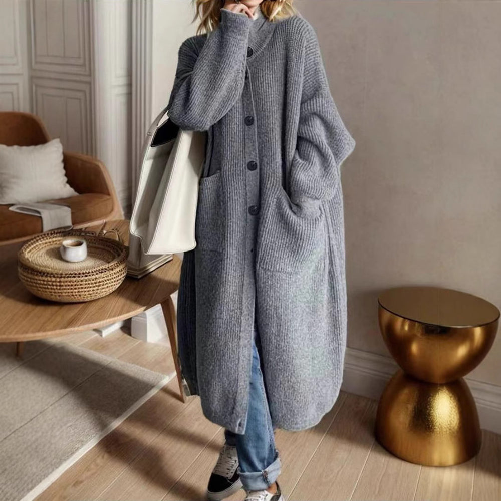 Damen Modische Strickjacke mit großzügigen Taschen und Knopfdetail Heidi-Mode