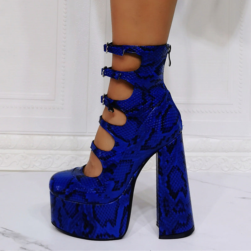 Heidi-Mode | Wasserdichte Plateau High Heels Schuhe Damen Dicke Ferse Schlangengurt