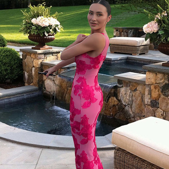 Damen Elegantes Maxikleid mit floralen Applikationen Heidi-Mode