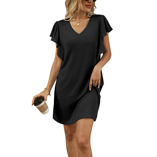 Damen Legeres Sommerkleid mit V-Ausschnitt und Rüschendetails Heidi-Mode