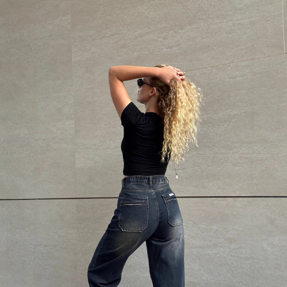 Damen Hochtaillierte Baggy-Jeans mit lockerer Passform Heidi-Mode