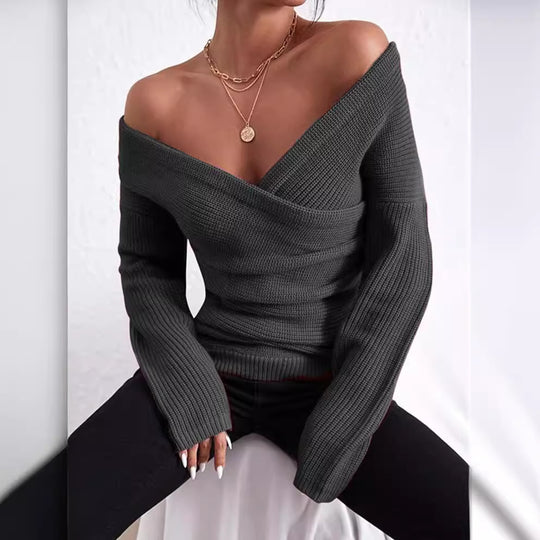 Damen lässiger Wickelpullover Heidi-Mode