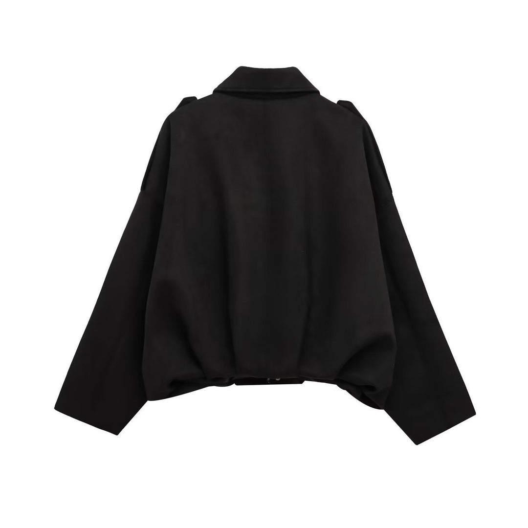 Damen lockere Cropped Jacke aus Wildlederimitat Heidi-Mode