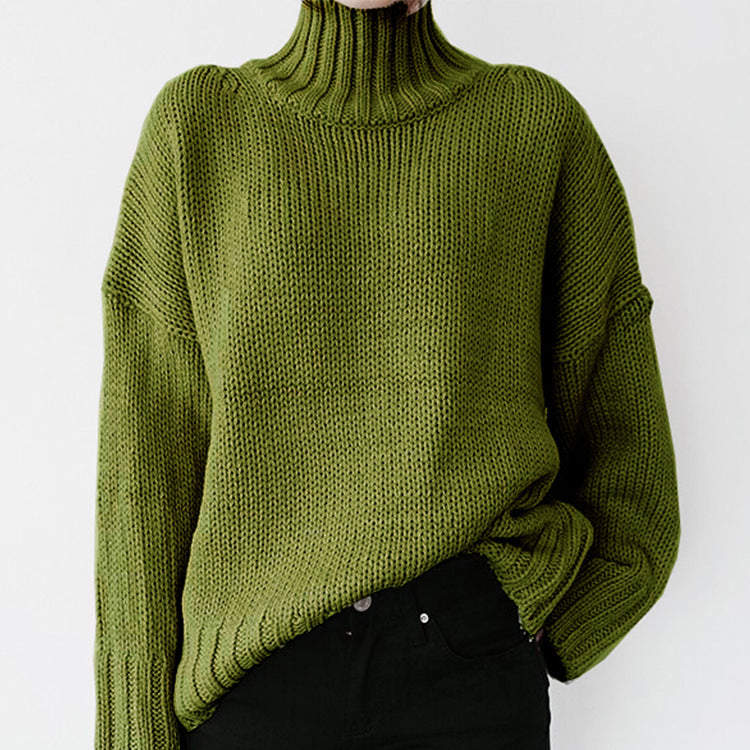 Damen Grober Strickpullover mit Stehkragen Heidi-Mode