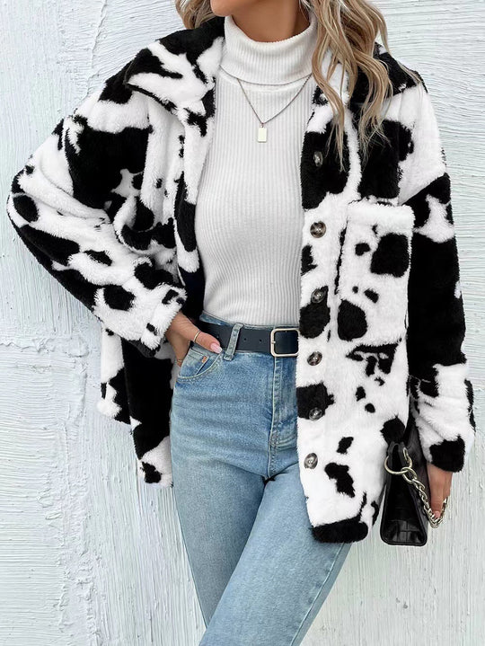 Damen Flauschige Trendjacke mit Tierfell-Optik Heidi-Mode