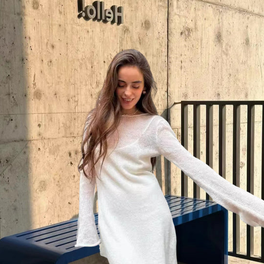 Damen Elegantes Strickkleid mit weitem Schnitt und langen Ärmeln Heidi-Mode