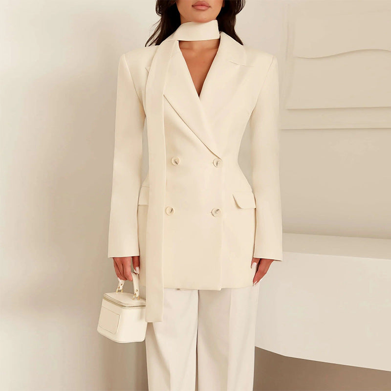 Damen eleganter taillierter Blazer mit Schal Heidi-Mode