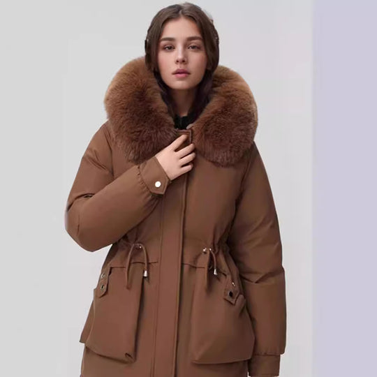 Damen isolierter Parka mit abnehmbarer Kapuze und luxuriösem Kunstfell Heidi-Mode