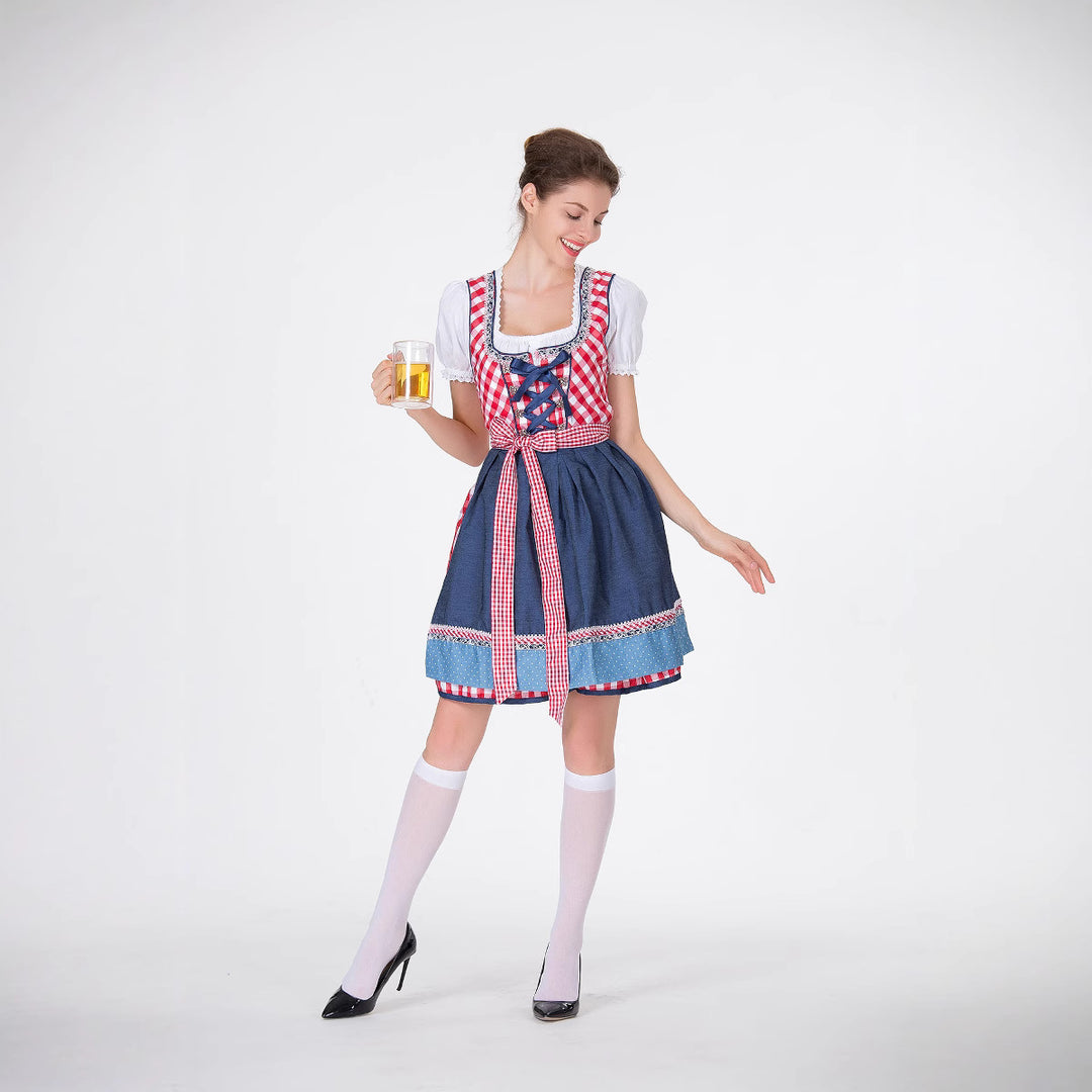 Damen Trachtenkleid mit traditionellem Karomuster und schwingendem Unterrock Heidi