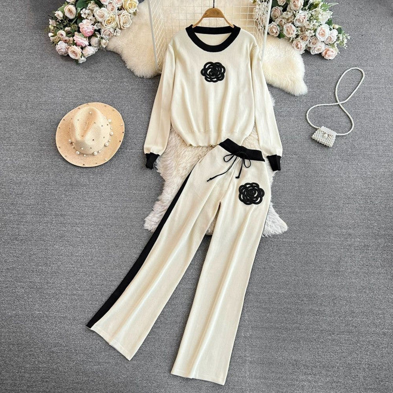 Damen elegantes und komfortables Freizeit-Set mit floralem Design Heidi-Mode