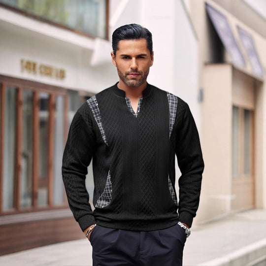 Herren Strickpullover mit modischen Karoelementen Heidi-Mode