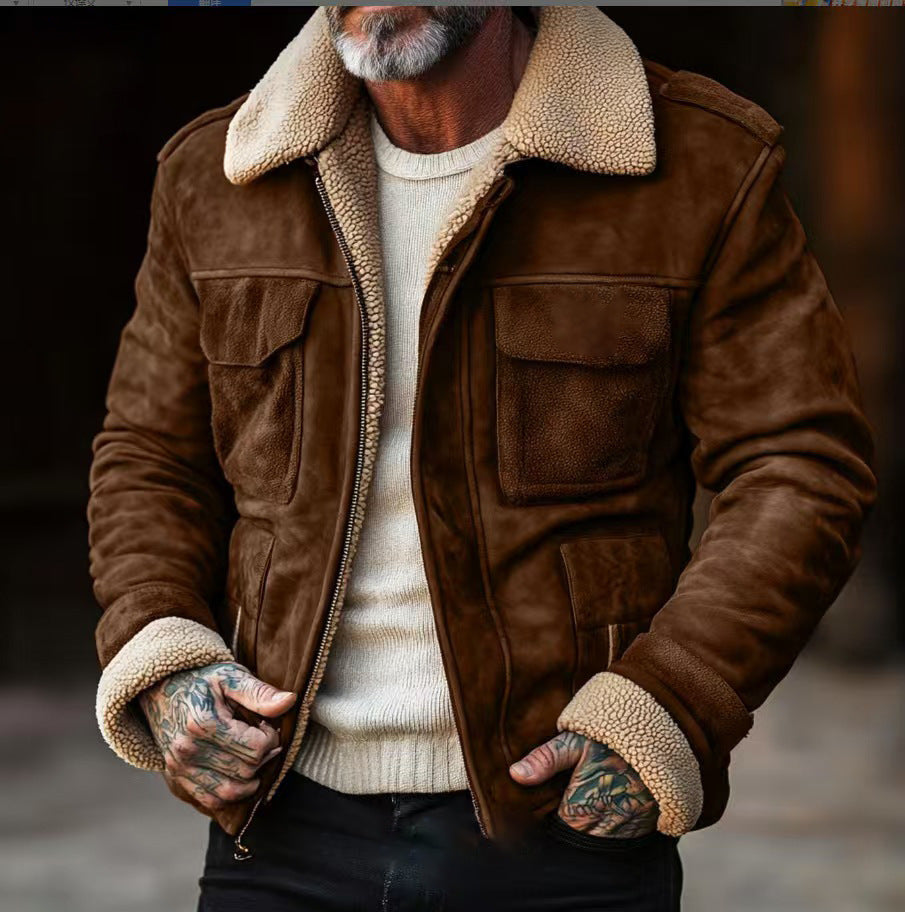 Herren stilvolle Lammfelljacke mit praktischen Taschen Heidi-Mode
