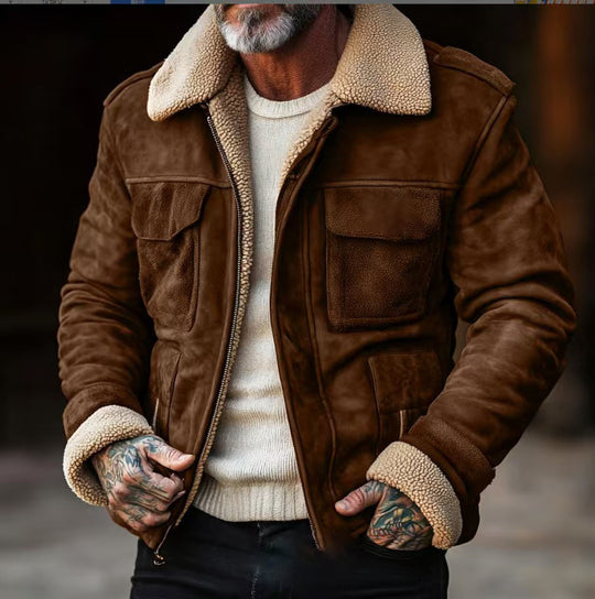 Herren stilvolle Lammfelljacke mit praktischen Taschen Heidi-Mode