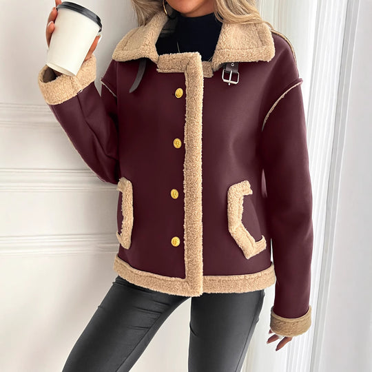 Damen Kurzjacke mit Kunstfellbesatz und praktischen Taschen Heidi-Mode