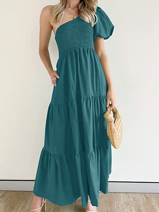 Damen Maxikleid mit asymmetrischem Träger und fließendem Schnitt Heidi-Mode