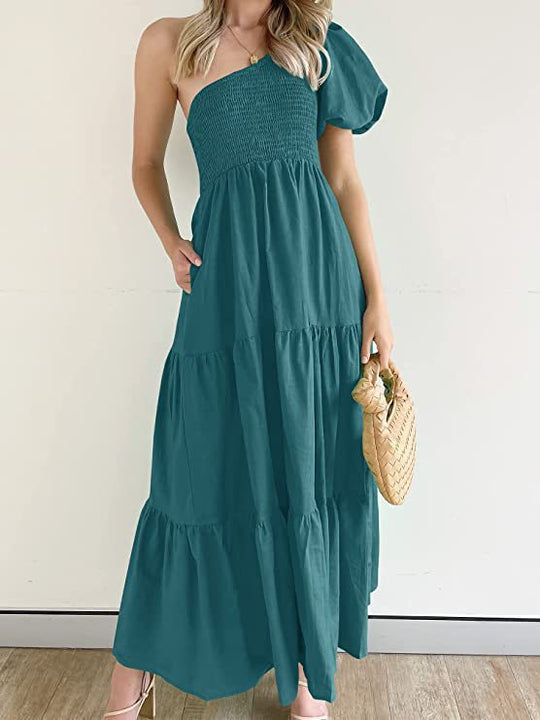 Damen Maxikleid mit asymmetrischem Träger und fließendem Schnitt Heidi-Mode