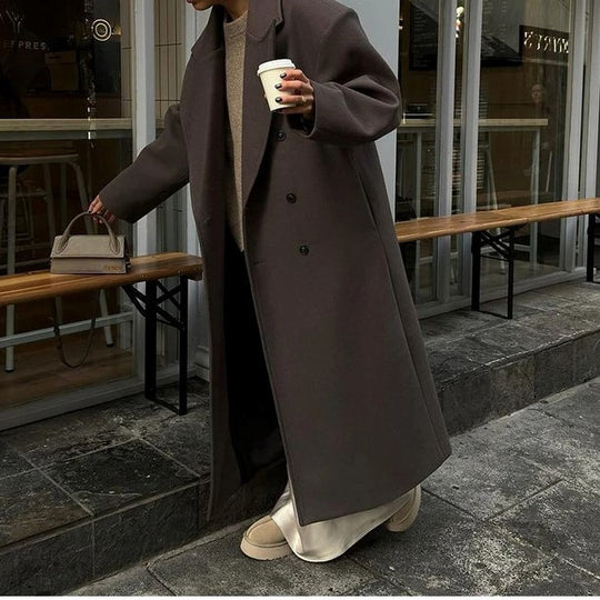 Damen Eleganter Wollmantel im Doppelreiher-Stil Heidi-Mode