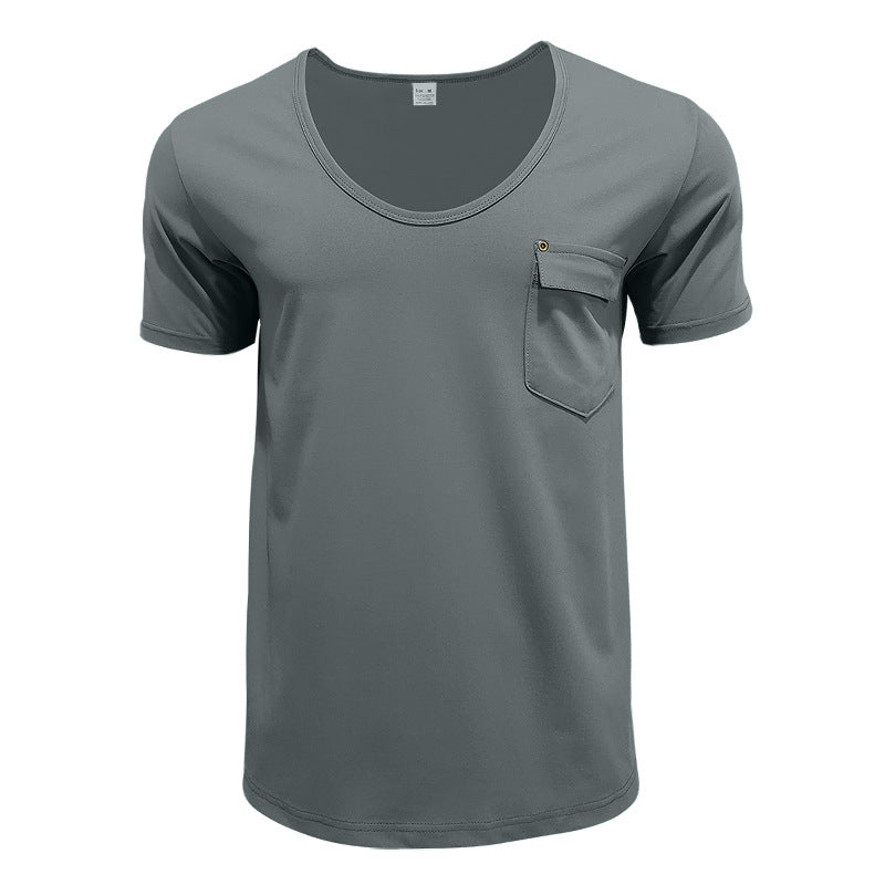 Herren Basic V-Ausschnitt T-Shirt mit Brusttasche Heidi-Mode