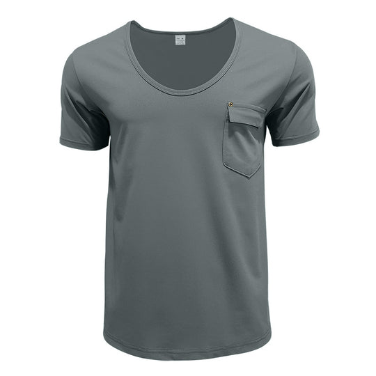 Herren Basic V-Ausschnitt T-Shirt mit Brusttasche Heidi-Mode