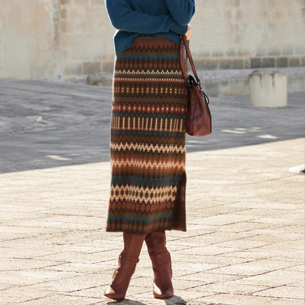 Damen Maxiröcke mit modernem Ethnomuster und elastischem Bund Heidi-Mode