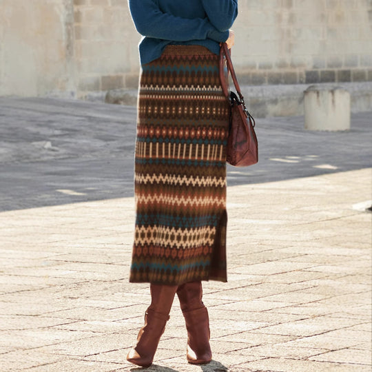 Damen Maxiröcke mit modernem Ethnomuster und elastischem Bund Heidi-Mode