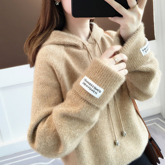 Damen Kuscheliger Hoodie mit Kordelzug und hohem Kragen Heidi-Mode