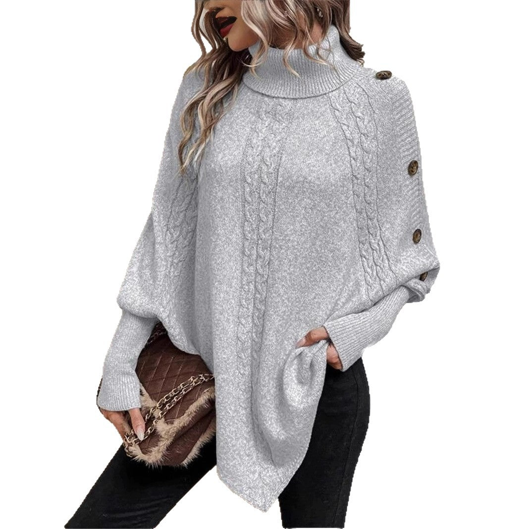 Damen Oversized Pullover mit hohem Kragen und dekorativem Zopfdesign Heidi-Mode