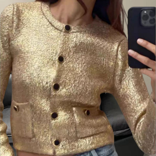 Damen Elegante Strickjacke mit luxuriösem Glitzer und praktischen Taschen Heidi-Mode