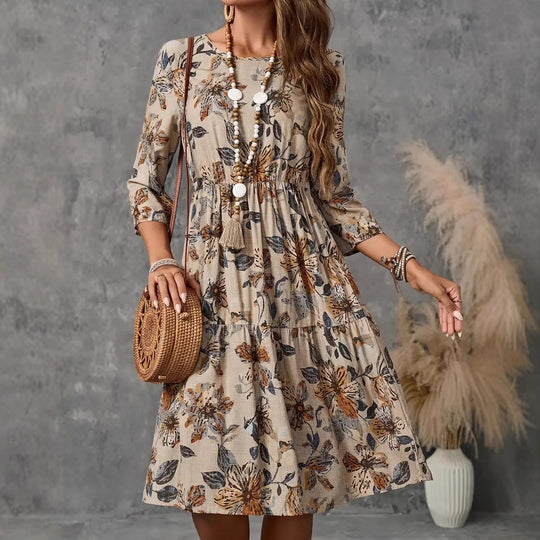 Damen Midi-Kleid mit blumigem Muster und eleganter Taillierung Heidi-Mode