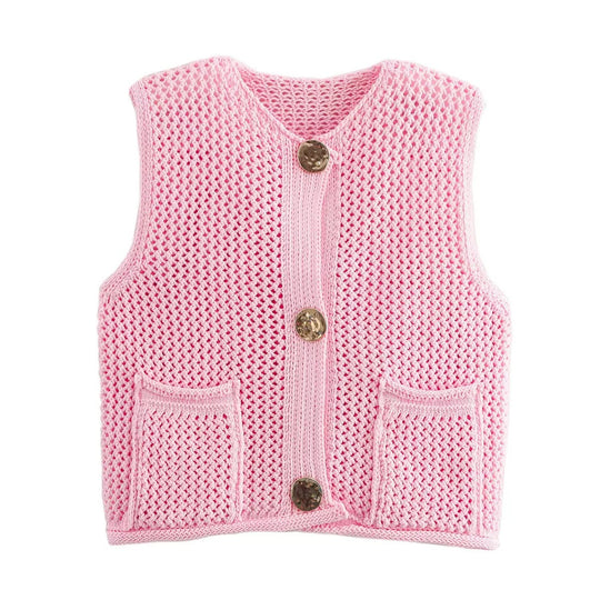 Damen Strickweste mit Knopfdetails und praktischen Taschen Heidi-Mode
