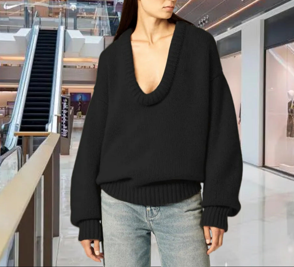 Damen Strickpullover mit V-Ausschnitt und lässigem Schnitt Heidi-Mode