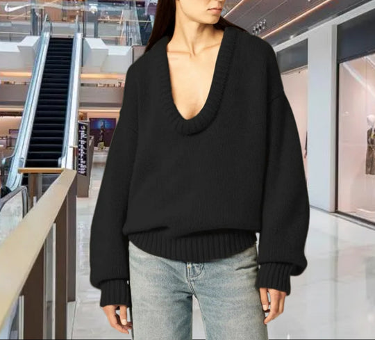 Damen Strickpullover mit V-Ausschnitt und lässigem Schnitt Heidi-Mode