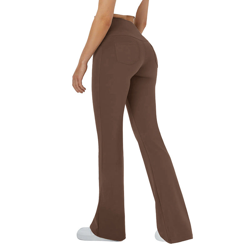 Damen bequeme Sportleggins mit hohem Bund und praktischen Taschen Heidi-Mode