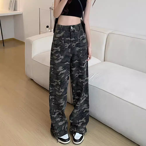 Damen Cargohose mit weitem Bein und modernem Camouflage-Muster Heidi-Mode