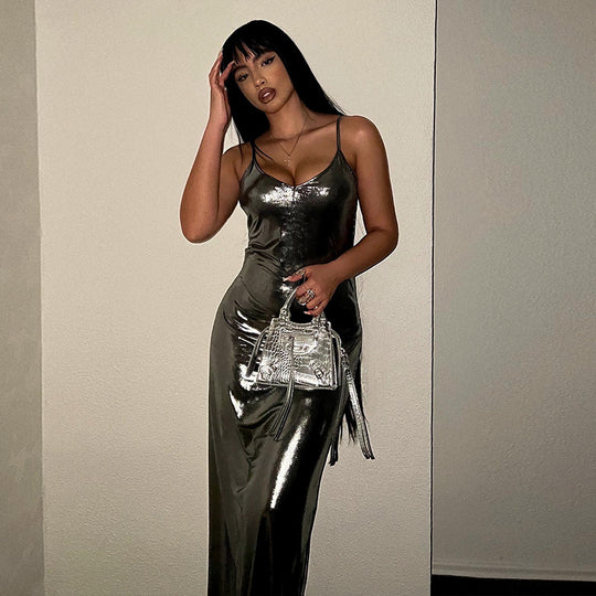 Damen figurbetontes Strickkleid mit tiefem V-Ausschnitt und langen Ärmeln Heidi-Mode