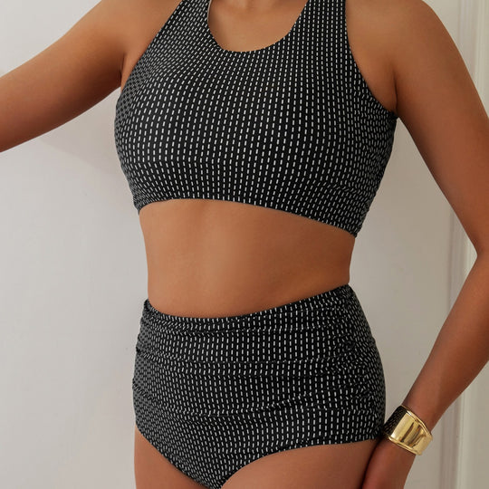 Damen Bikiniset mit hoch geschnittenen Unterteilen und Raffung Heidi-Mode