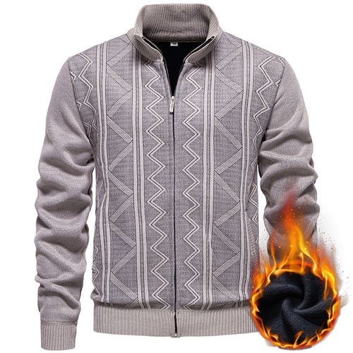 Herren Strickjacke mit Zopfmuster und hohem Stehkragen Heidi-Mode