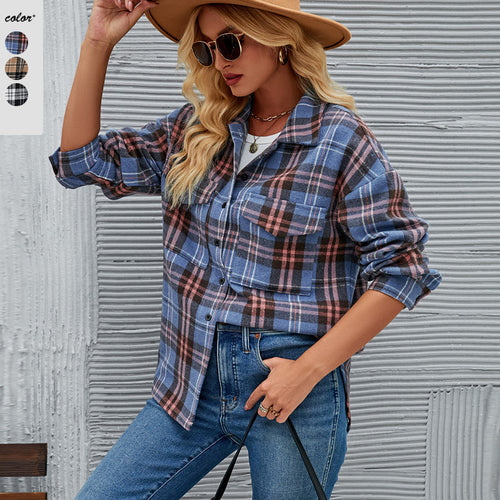 Damen Flanellhemdjacke im lässigen Karo-Design mit Brusttaschen Heidi-Mode
