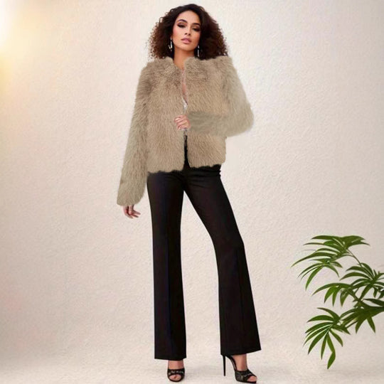 Damen Luxuriöse Kunstpelzjacke mit kurzem Schnitt und voluminösen Ärmeln Heidi-Mode