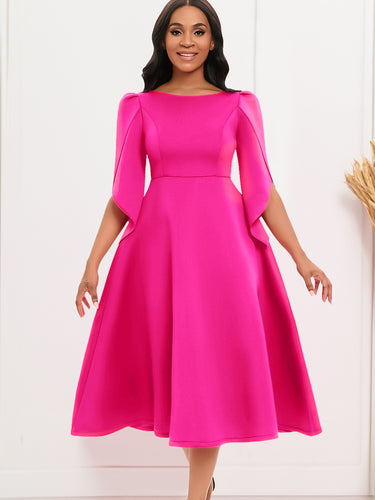 Damen Kleid mit voluminösen Puffärmeln und schwingendem Rock Heidi-Mode