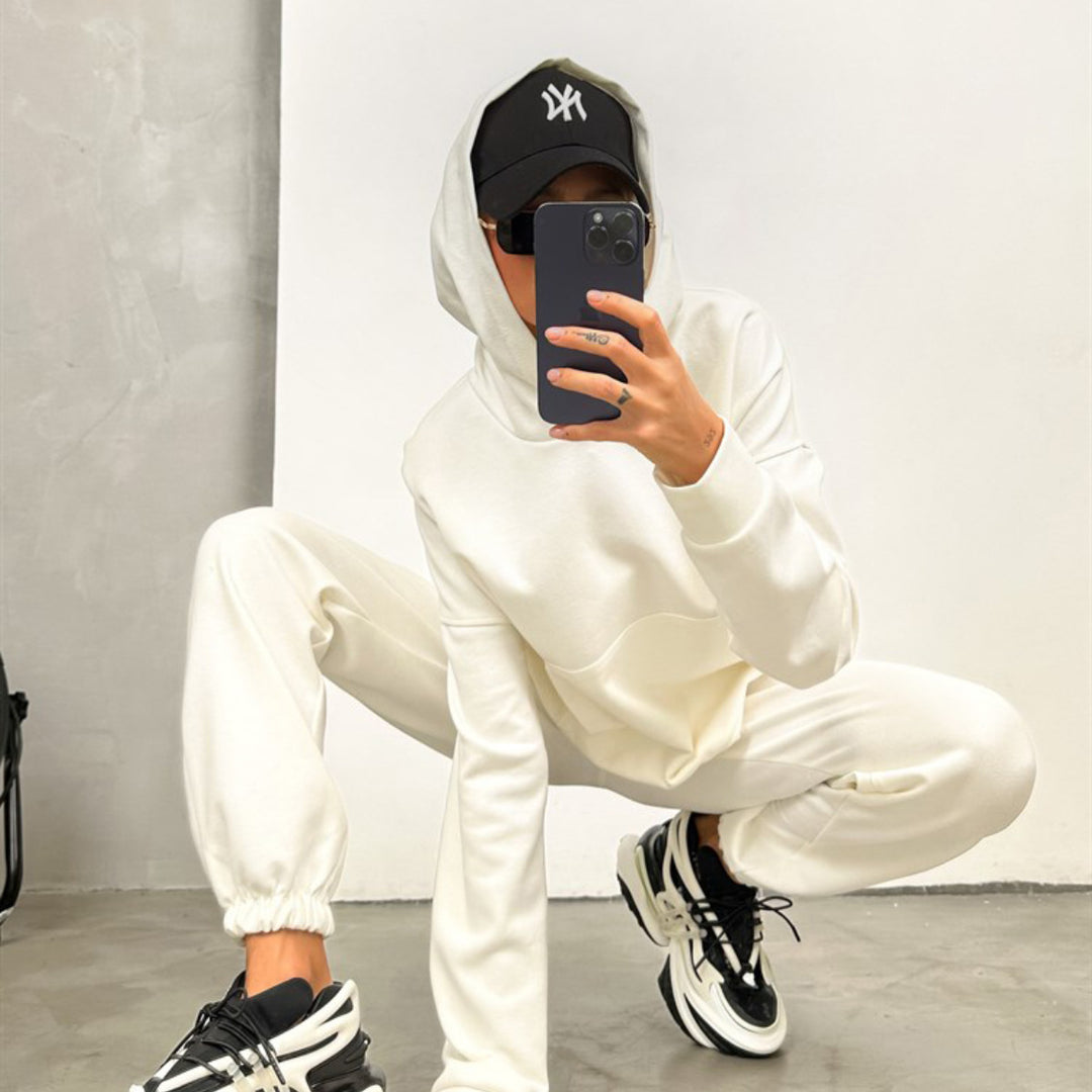 Damen Bequemes Hoodie-Trainingsanzug-Set mit elastischen Bündchen Heidi-Mode