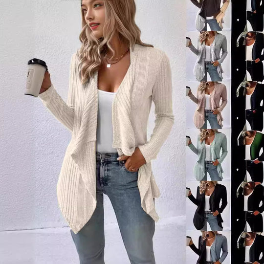 Damen gemütliche Strickjacke mit lässigem Schnitt und asymmetrischem Saum Heidi-Mode