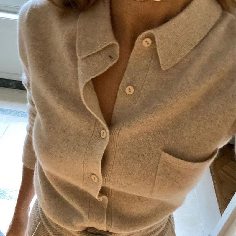 Damen weiche Wollbluse mit Knopfleiste Heidi-Mode