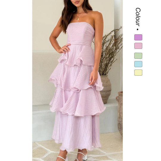 Damen Elegantes Wickelmaxikleid mit voluminösen Rüschendetails Heidi-Mode