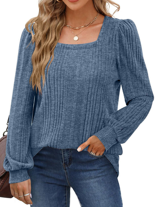 Damen Pullover mit Rippstruktur und Ballonärmeln Heidi-Mode