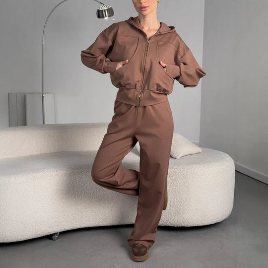 Damen angeschnittene Kapuzenjacke mit Reißverschluss und Taschen Heidi-Mode