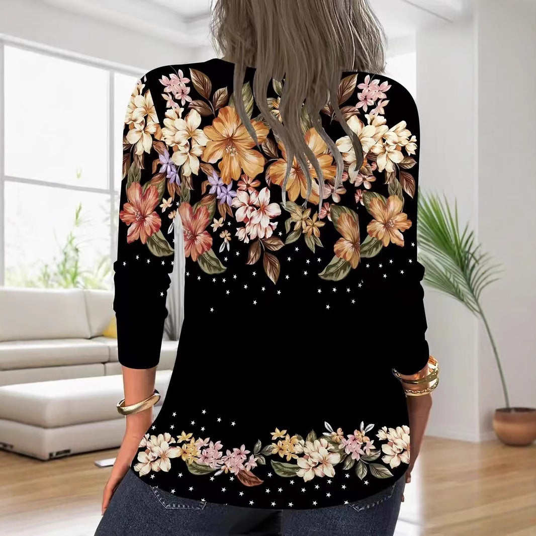 Damen Langarmshirt mit Reißverschluss und floralem Muster Heidi-Mode