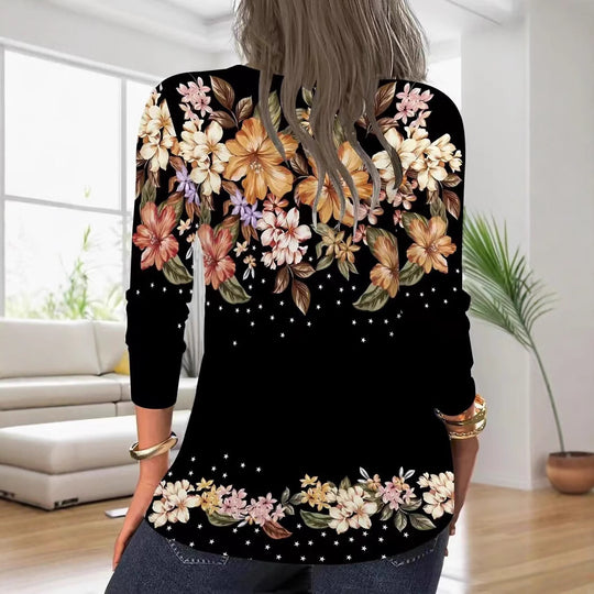 Damen Langarmshirt mit Reißverschluss und floralem Muster Heidi-Mode