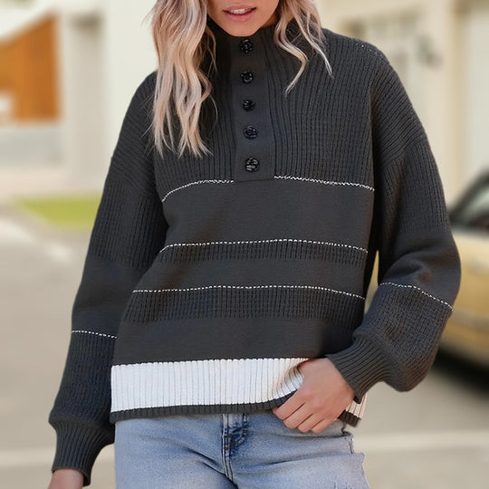 Damen modischer Strickpullover mit strukturiertem Kragen und Knopfdetails Heidi-Mode